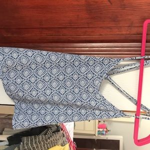 Short white and blue cross back/racer back tank